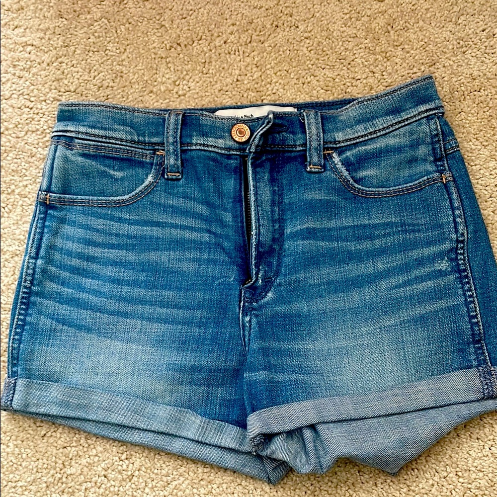 Abercrombie & Fitch Blue Jean Shorts High-Waisted Cuffed